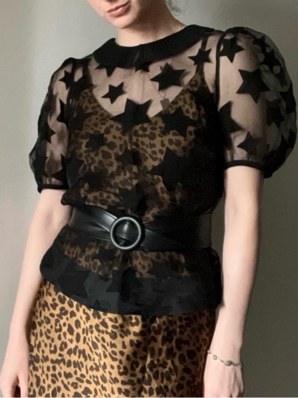 H&M Black Semi-sheer Star Blouse Top